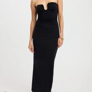 KOOKAI Tayla Dress Black Bodycon Ruched Sexy Slinky Maxi Flirty Stretch XS
